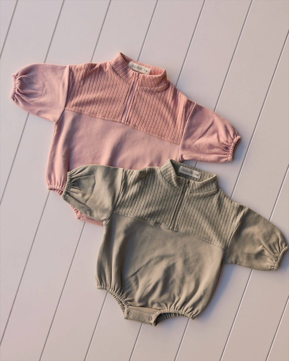 Quarter Zip Bubble Onesie: Muted Green
