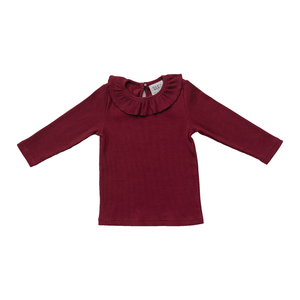 Burgundy Ribbed Ruffle Long Sleeve Top Burgundy Ribbed Ruffle Long Sleeve Top