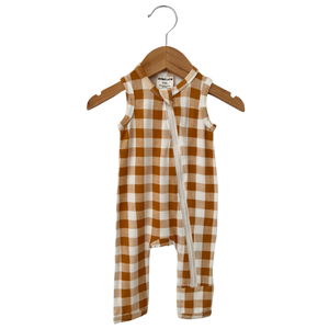 Sleeveless Zip Romper, Tuscany Plaid Sleeveless Zip Romper, Tuscany Plaid