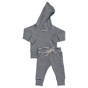 Charcoal Stripe Ribbed Hooded Set Charcoal Stripe Ribbed Hooded Set