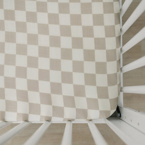 Taupe Checkered Muslin Crib Sheet Taupe Checkered Muslin Crib Sheet