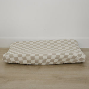 Taupe Checkered Muslin Changing Pad Cover Taupe Checkered Muslin Changing Pad Cover