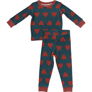 Navy + Red Hearts Ribbed Bamboo Cozy Set Navy + Red Hearts Ribbed Bamboo Cozy Set