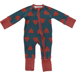 Navy + Red Hearts Ribbed Bamboo Zipper Navy + Red Hearts Ribbed Bamboo Zipper