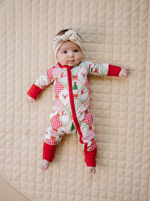 Bamboo Zip Romper | Santa Patchwork Bamboo Zip Romper | Santa Patchwork