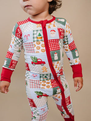 Bamboo Zip Romper | Christmas Patchwork Bamboo Zip Romper | Christmas Patchwork