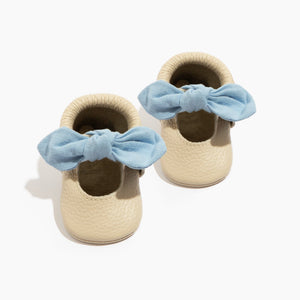 Linen Periwinkle Knotted Bow Baby Shoe Linen Periwinkle Knotted Bow Baby Shoe
