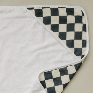 Charcoal Checkered Muslin Hooded Towel Charcoal Checkered Muslin Hooded Towel