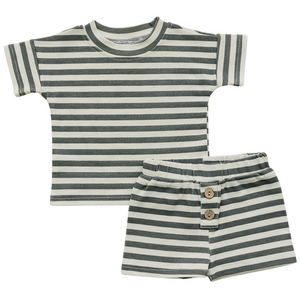 Charcoal Stripe Button Short Set Charcoal Stripe Button Short Set