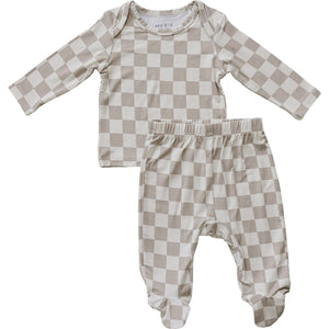 Taupe Checkered Bamboo Layette Set Taupe Checkered Bamboo Layette Set