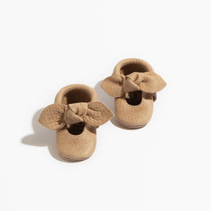 Newborn Weathered Brown Knotted Bow Baby Shoe Newborn Weathered Brown Knotted Bow Baby Shoe