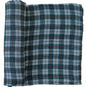 Navy Plaid Muslin Swaddle Blanket Navy Plaid Muslin Swaddle Blanket