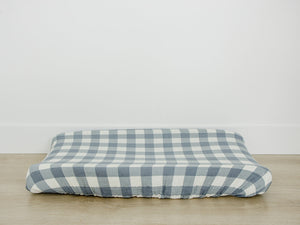 Dusty Blue Gingham Muslin Changing Pad Cover Dusty Blue Gingham Muslin Changing Pad Cover