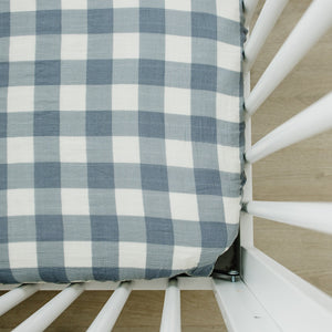 Dusty Blue Gingham Muslin Crib Sheet Dusty Blue Gingham Muslin Crib Sheet