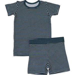Navy Stripes Ribbed Bamboo Cozy Short Set Navy Stripes Ribbed Bamboo Cozy Short Set