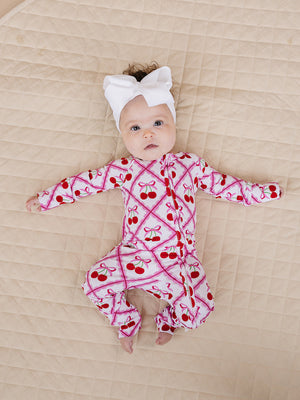 Bamboo Zip Romper | Cherry Bow Bamboo Zip Romper | Cherry Bow