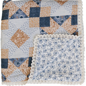 Patchwork Print + Blue Blossom Lace Muslin Quilt Patchwork Print + Blue Blossom Lace Muslin Quilt