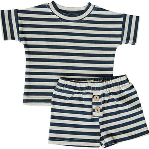 Navy Stripe Button Short Set Navy Stripe Button Short Set