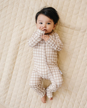 Bamboo Zip Romper | Beige Gingham Bamboo Zip Romper | Beige Gingham