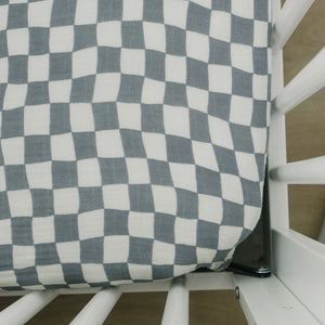 Dusty Blue Wavy Checkered Muslin Crib Sheet Dusty Blue Wavy Checkered Muslin Crib Sheet