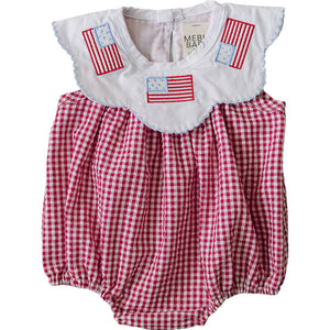 Gingham Flag Smocked Bubble Romper Gingham Flag Smocked Bubble Romper