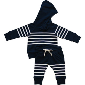 Navy Stripes Hooded French Terry Set Navy Stripes Hooded French Terry Set