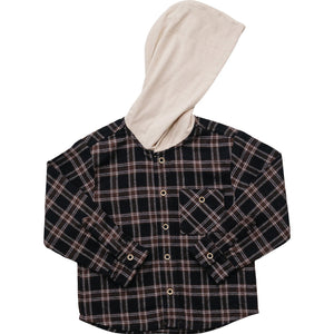 Dark Plaid Hooded Button Up Shirt Dark Plaid Hooded Button Up Shirt
