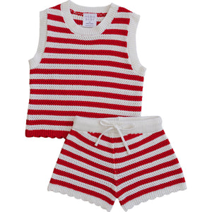Red Stripe Knit Short Tank Set Red Stripe Knit Short Tank Set