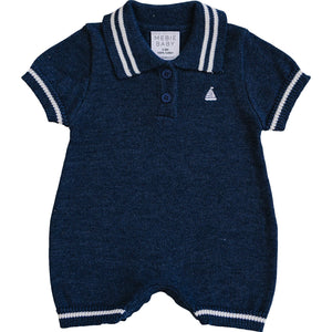 Collared Sailboat Knit Short Romper Collared Sailboat Knit Short Romper