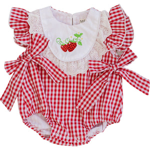 Gingham Strawberry Bubble Romper Gingham Strawberry Bubble Romper