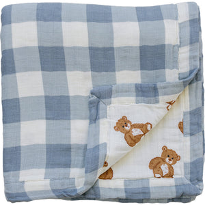 Dusty Blue Gingham + Teddy Bear Muslin Quilt Dusty Blue Gingham + Teddy Bear Muslin Quilt