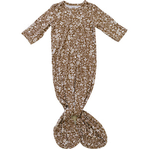 Brown Floral Ribbed Bamboo Knot Gown Brown Floral Ribbed Bamboo Knot Gown
