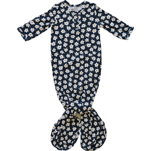 Navy Daisy Ribbed Bamboo Knot Gown Navy Daisy Ribbed Bamboo Knot Gown