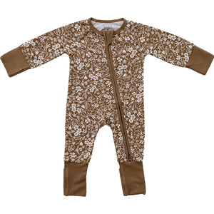 Brown Floral Ribbed Bamboo Zipper Brown Floral Ribbed Bamboo Zipper