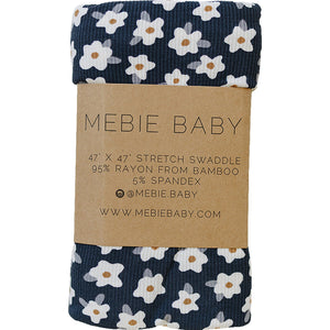 Navy Daisy Ribbed Bamboo Stretch Swaddle Navy Daisy Ribbed Bamboo Stretch Swaddle