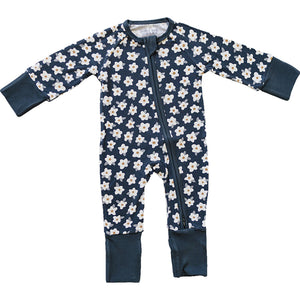 Navy Daisy Ribbed Bamboo Zipper Navy Daisy Ribbed Bamboo Zipper