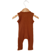 Organic Waffle Sleeveless Zip Romper, Caramel