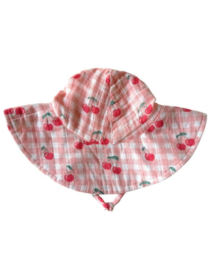 Gingham Cherries / Muslin Wide Brim Sunhat Gingham Cherries / Muslin Wide Brim Sunhat
