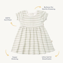 Load image into Gallery viewer, Organic Cotton Puff Sleeve Dress - Foam Stripes

