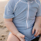 Blue Stripe Zipper Swimsuit