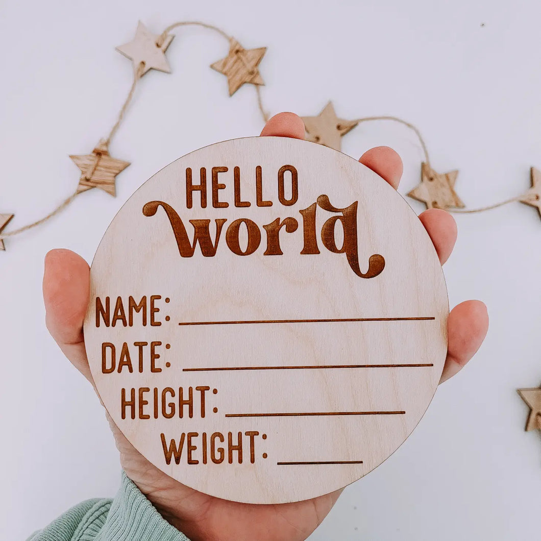 Hello World Birth Announcement, Birth Stats Sign, Newborn