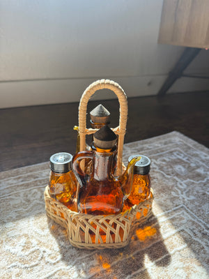 Vintage Amber Glass Cruet & Shaker Set