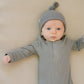 Grey Organic Ribbed Newborn Knot Hat