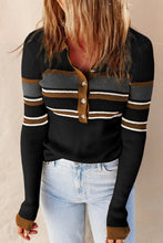 Load image into Gallery viewer, Rib Knitted Stripe Detail Henley Sweater
