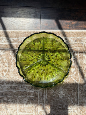 Vintage Green Depression Glass Divided Dish