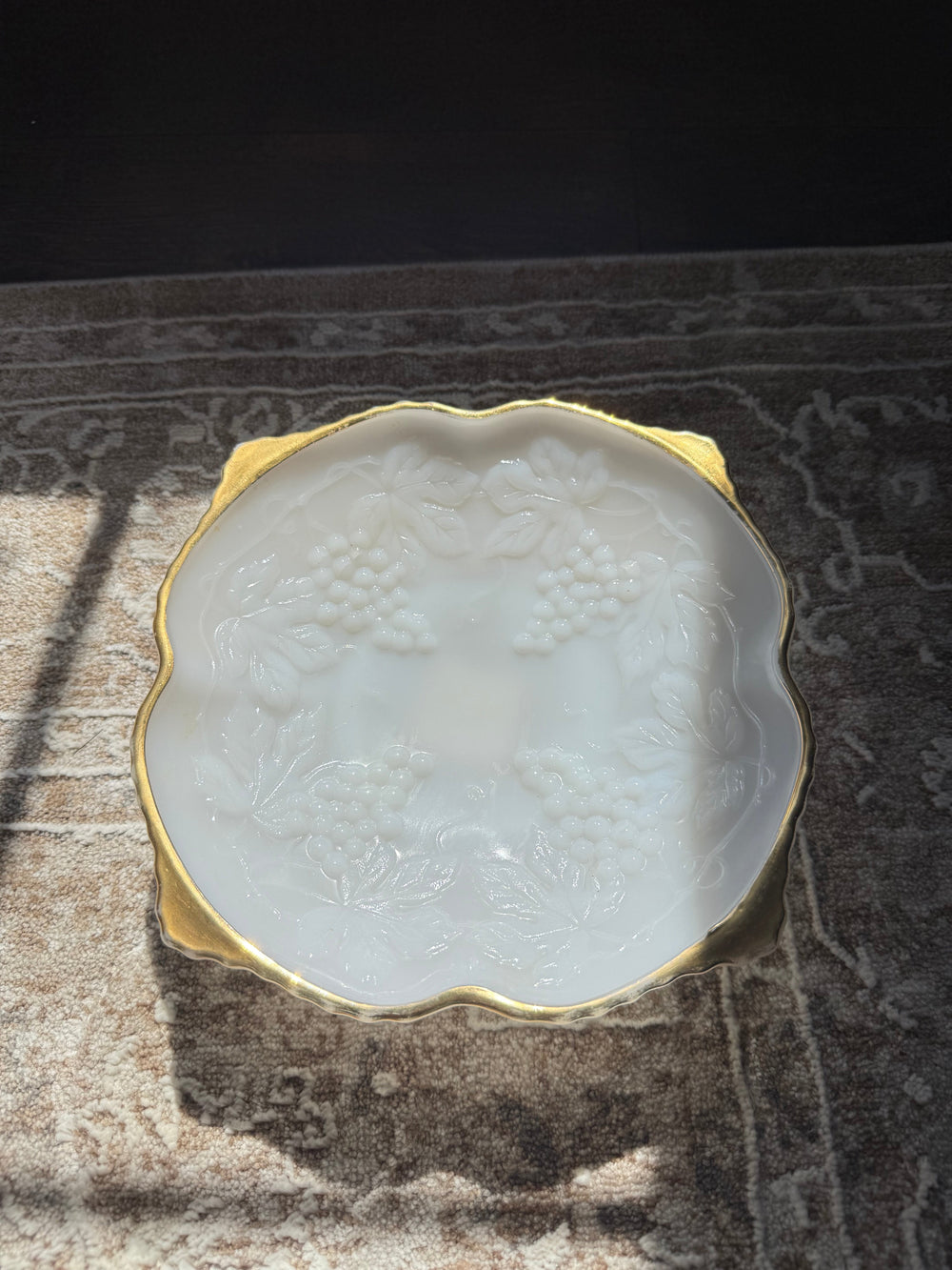 Vintage Scalloped Milk Glass Serving Dish