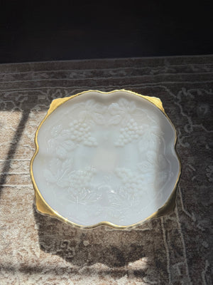 Vintage Scalloped Milk Glass Serving Dish