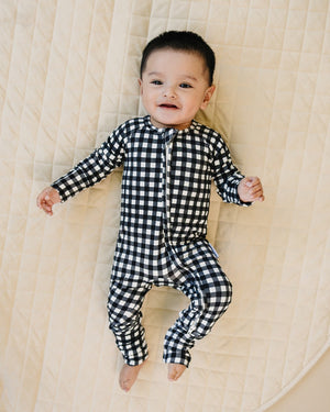 Bamboo Zip Romper | Black Gingham
