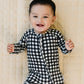 Bamboo Zip Romper | Black Gingham