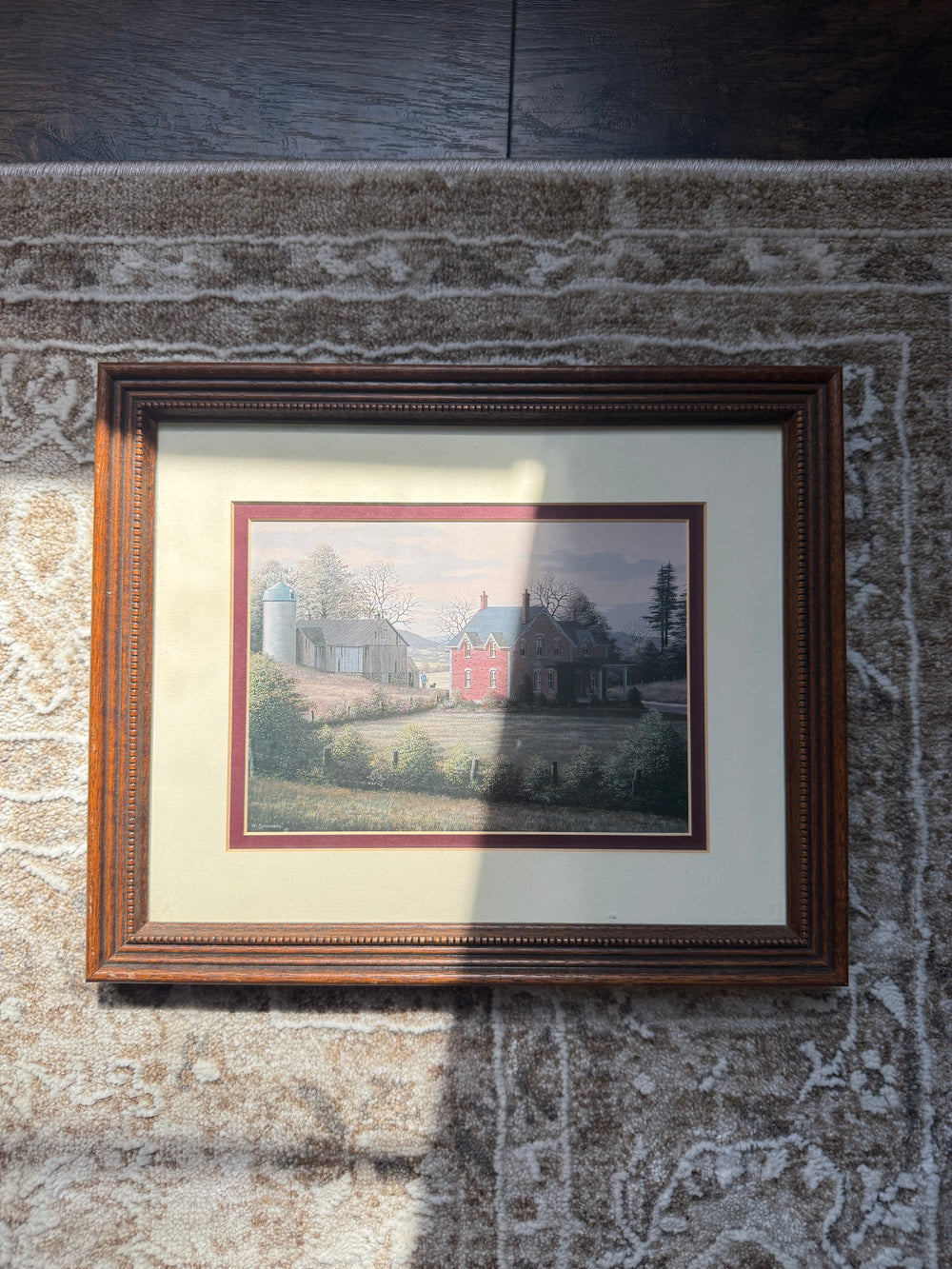 Vintage Framed Farmhouse Landscape Print